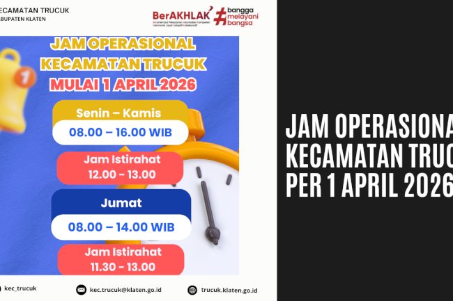 Jam Operasional Kecamatan Trucuk per 1 April 2026