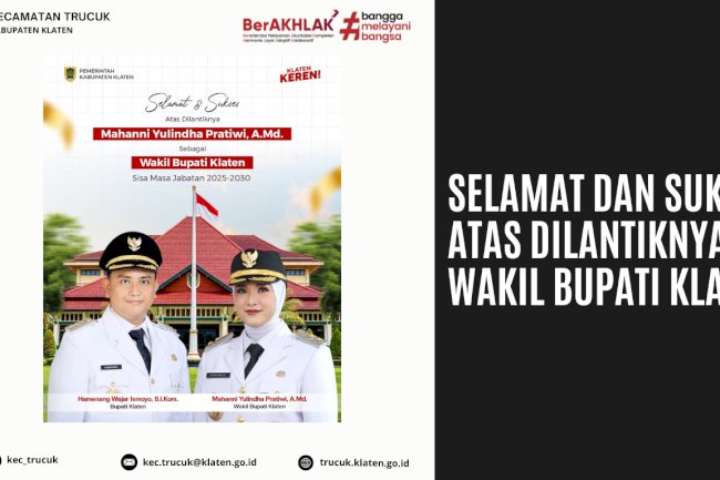 Selamat dan Sukses! Mahanni Yulindha Pratiwi Resmi Dilantik sebagai Wakil Bupati Klaten Sisa Masa Jabatan 2025–2030