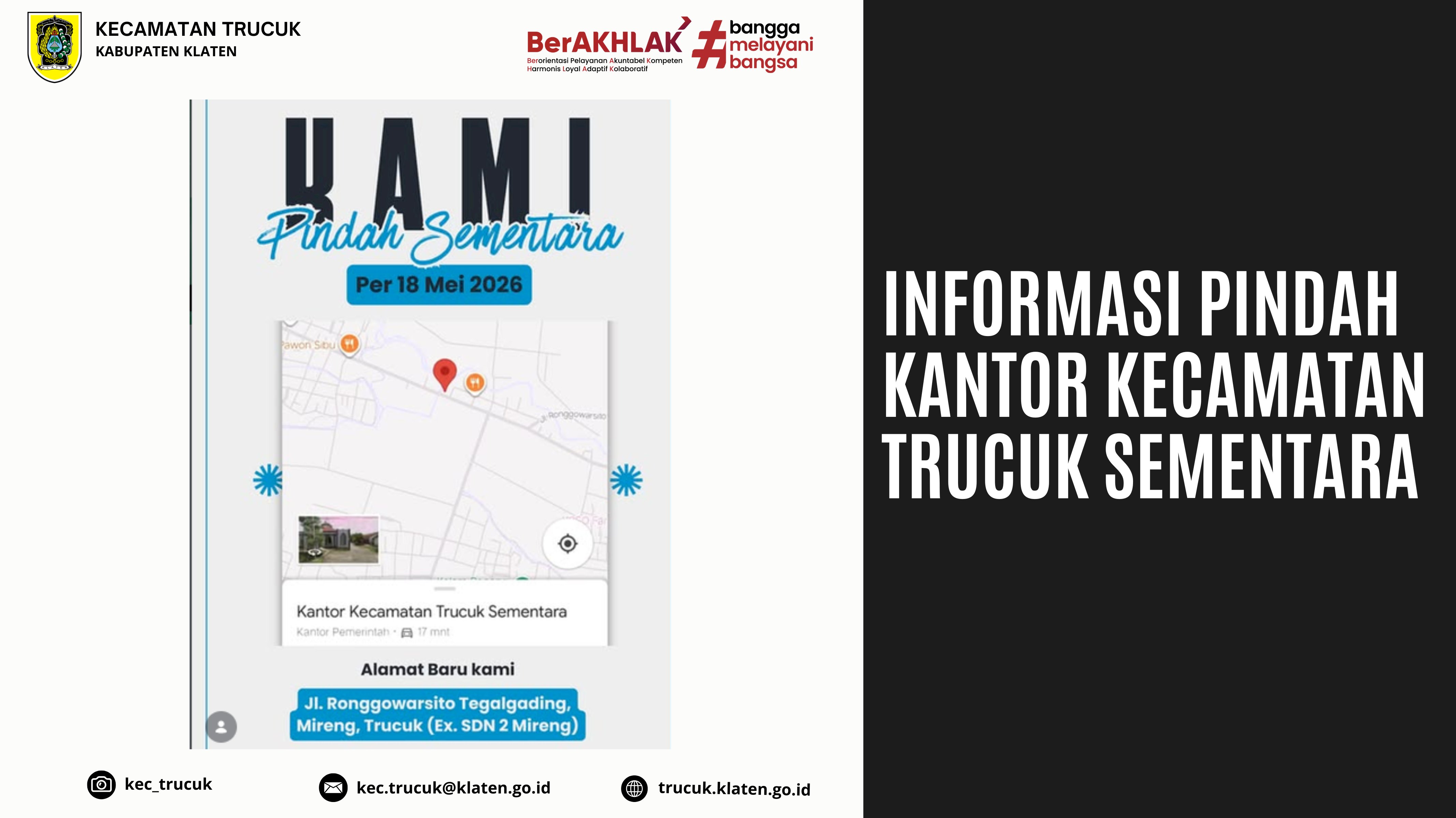 Informasi Pindah Kantor Kecamatan Trucuk Sementara